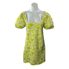 Zara Women's Green Floral Short Puff Sleeve Square Neck Mini A Line Dress Size M