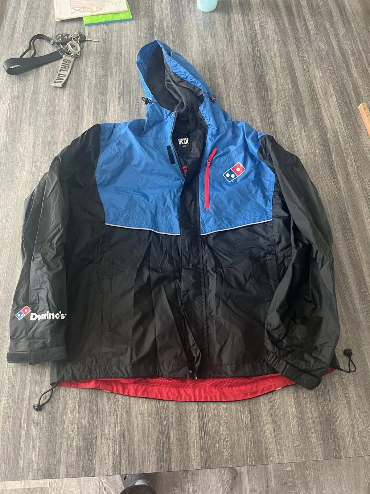 Domino's Pizza Mens Size L Hooded Delivery Rain Jacket Employee Issued Uniform