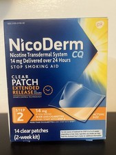 NicoDerm CQ Step 2 Stop Smoking Aid Nicotine 24h 14 Clear Patches, 14mg, 04/2027