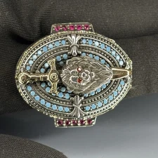 Sterling Silver Lion Head Ring: Ruby Eyes, Turquoise, Gothic Sword Jewelry