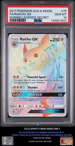 POKEMON SHINING LEGENDS RAICHU GX #75 SECRET RARE HOLO PSA 10 GEM MINT