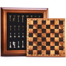 AMEROUS 14" Wooden Chess Set with Metal Pieces, 2.5" King, Storage, Gift, Ins...