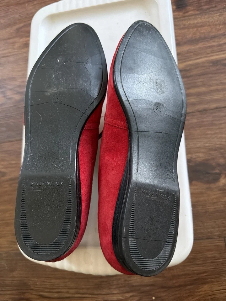 Mocasines Prevata Made in Italy de gamuza roja para mujer 6,5 dorado detalle mono sin cordones Foto 4 de 4
