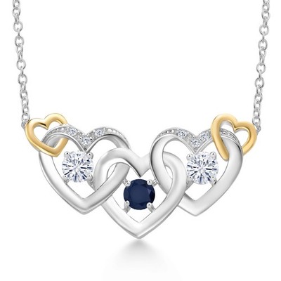 925 Silver and 10K Yellow Gold Sapphire White Moissanite and White Lab Grown