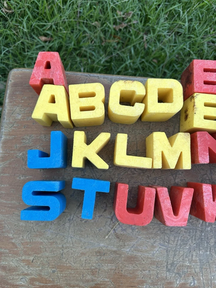 Vintage 1971 Mattel Tuff Stuff ABC Alphabet Blocks Set Of 30 Includes Container - Image 3 of 4