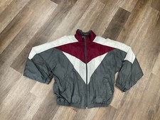 NUCLEUS WHITE RED GREY VINTAGE WINDBREAKER JACKET SZ L PRE-OWNED