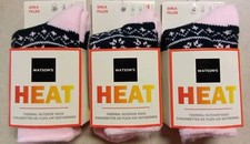 Watson's Heat Girl's Socks Thermal Outdoor Size 7-9 Pink  Navy 3pk