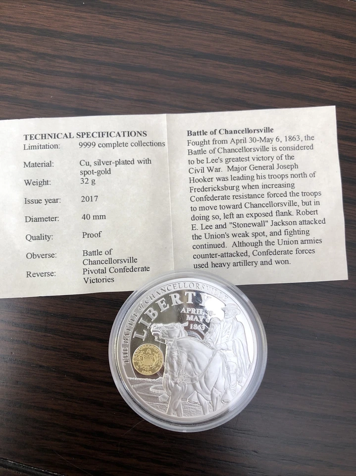 BATTLE OF CHANCELLORSVILLE COMMEMORATIVE COIN PROOF VALUE $99.95 - Image 3 of 4