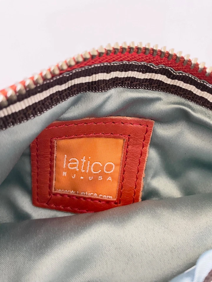 Bolso sin asas Latico NJ EE. UU. Rojo Naranja Cuero Genuino Cadena Plateada Muñequera Foto 4 de 4