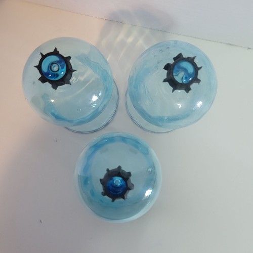 Vntg Set Of 3 Lrg Blue Glass Pegged Votive Cup Candle Holders - Picture 2 of 5