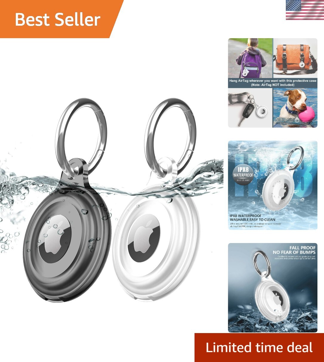 2 Pack Lightweight Waterproof Anti-Scratch AirTag Keychain Holder Case