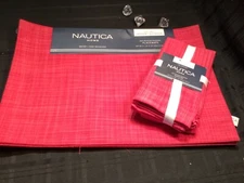 NAUTICA In/Outdoor Placemats & Napkin 4 PC RED 13 x 19 UV Fade spill proof Xmas