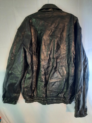 Vtg Napoline Leather Outfitters Black Genuine Leather Bomber Jacket Mens Sz 2XL - Picture 2 of 6
