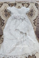 Free Shipping  Beautiful Ivory Christening Gown, Baptism Dress Hermoso Vestido