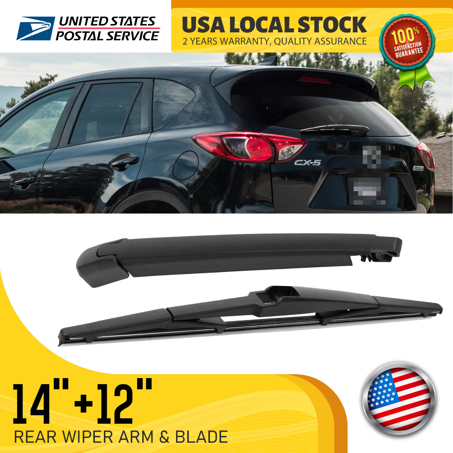 Durable 14 & 12 Inch Rear Wiper System with Natural Rubber Blade Easy Installation