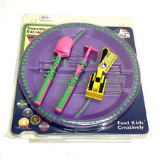 NEW Constructive Eating Purple Children's Feed Creatively Plate with Utensils