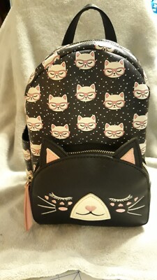 cat eyed sunglasses and mini backpack looks Under One Sky Mini Whimsical Cats With Glasses Backpack 100% PU Vegan  Leather