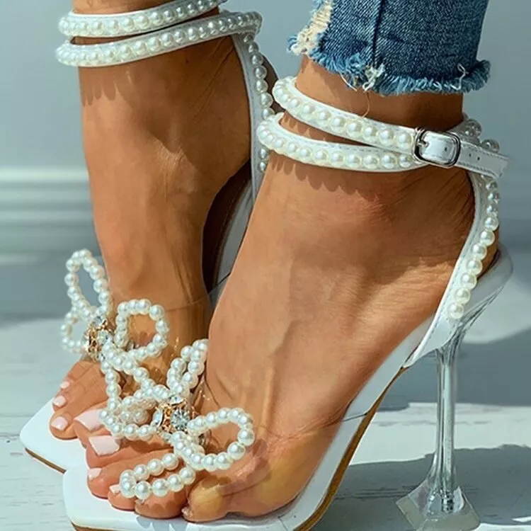 Brand New Elegant White Clear Pearl Heels Sandals Brand New Elegant White Clear Pearl Heels Sandals