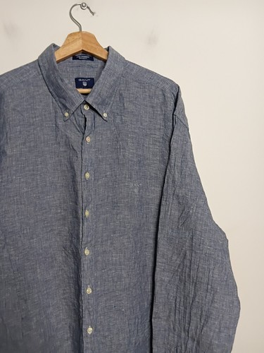 Gant USA Shirt Mens 3XL XXXL Blue Linen Chambray Regular Fit Business Casual - Picture 2 of 10