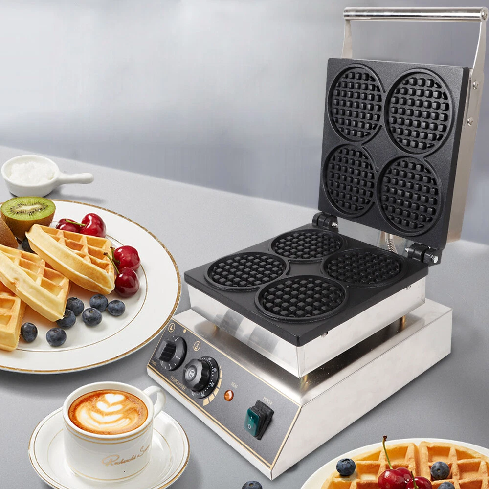 1750W Stainless steel Electric Nonstick 4Pcs Round Waffle Baker Maker Machine US
