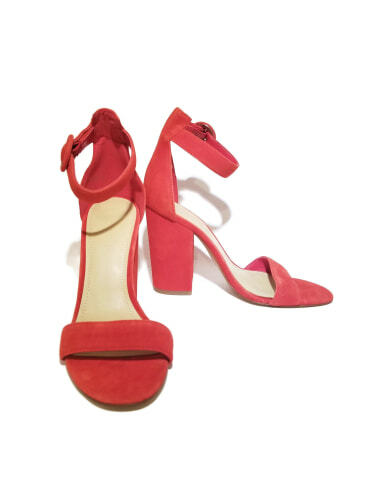 red suede heels with ankle strap