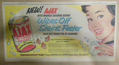 Ajax Cleanser Ad: New Wipes Off Stains Faster ! from 1950's Size: 7.  x 15 in
