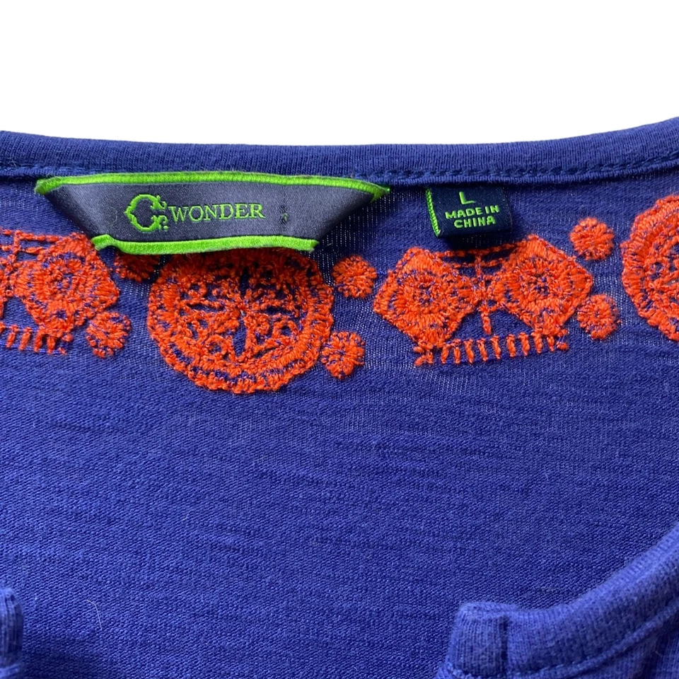 Vestido Camiseta Boho C. WONDER Talla Grande Azul Bordado Playa Encubrimiento Foto 4 de 4