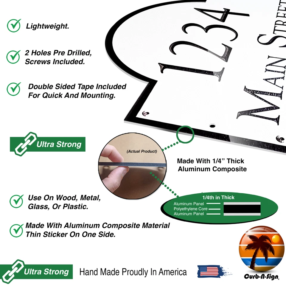 Curb-N-Sign Арка Адрес Знак Табличка Супер Отражающая на заказ - Изображение 4 из 4