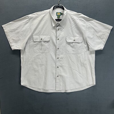 Cabelas Shirt Men 2XL Beige Short Sleeve Button Up Canvas Camping Hiking Fishing