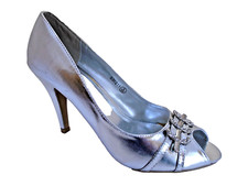 KRASCEVA SILVER SYNTHETIC HEELS PEEP TOE LADIES SHOES WOMENS UK 8 -EUR 41