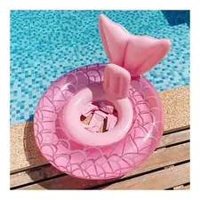 Kids Girl Mermaid Wheel Swimming Float Inflatable Ring Safty with Seat