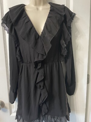 NEW Zara Black Long Sleeve V-Neck Ruffled Lace Mini Dress Size Small | eBay NEW Zara Black Long Sleeve V-Neck Ruffled Lace Mini Dress Size Small | eBay