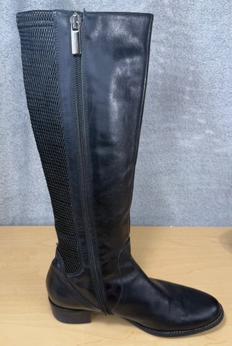 Bota alta de cuero negra Aquatalia Obsession panel elástico resistente a la intemperie talla 8,5 - Imagen 7 de 18