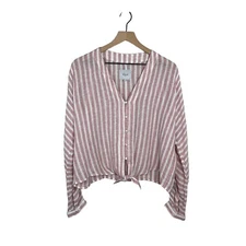 Rails Sloane Rose Stripe Tie-front Top Linen Blend Women’s Sz L