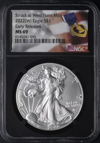 2022-W American Silver Eagle NGC MS69 Early Releases Purple Heart ✪COINGIANTS✪