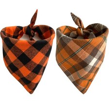 2 Pack Large Thanksgiving Fall Dog Bandanas Orange Plaid Halloween Pet Scarf