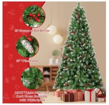Uten Artificiale Albero di Natale 180 cm, Deluxe PVC Albero Neve,Bacche E Pigne