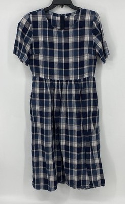 Bridge & Burn Preowned Womens Blue/White Midi Dress Size Medium Short Sleeve