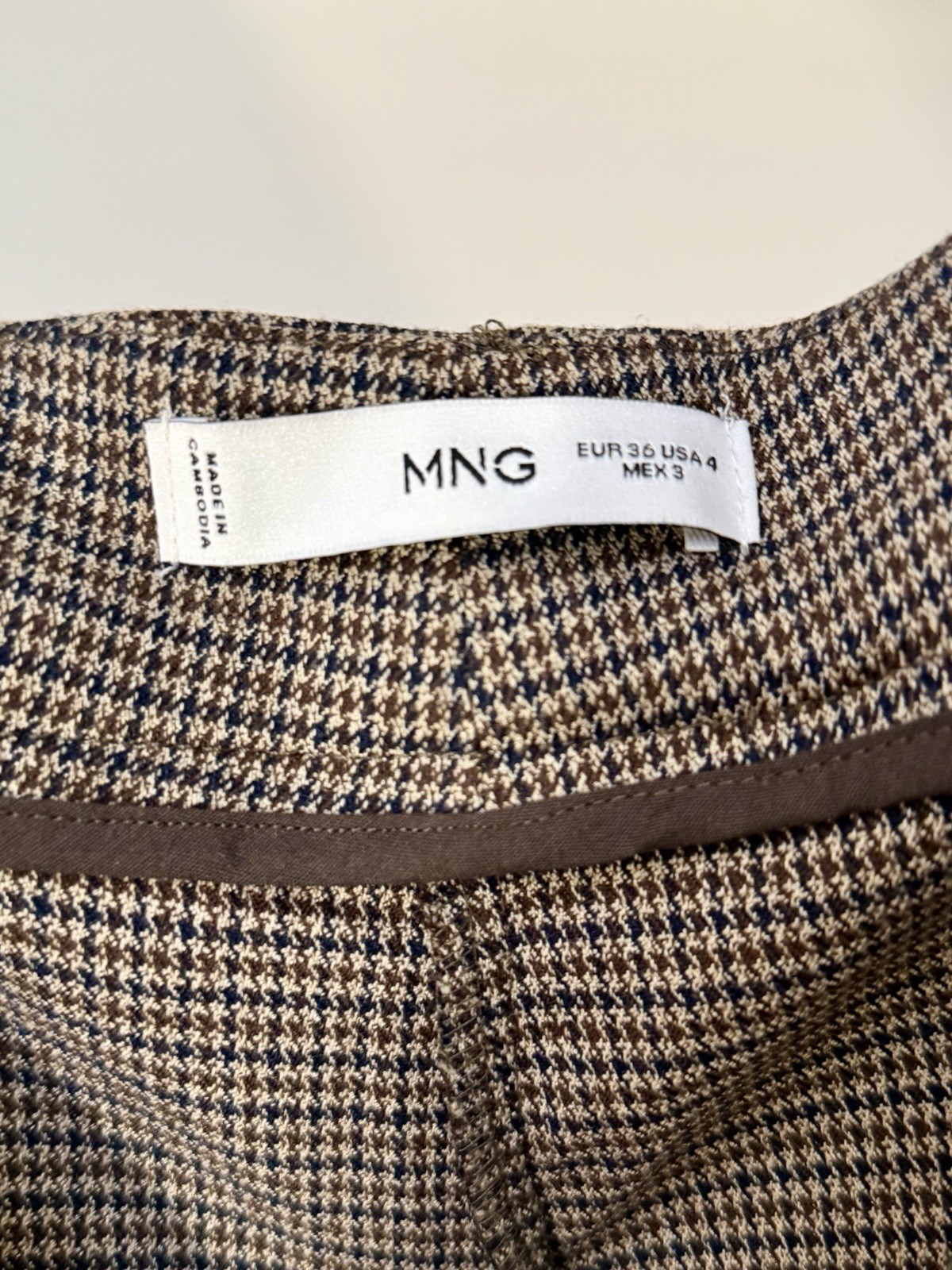 MNG Mango Womens Brown Tan Houndstooth High Waist Trousers Dress Pants Size 4MN  thumbnail 2