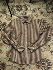 Abercrombie Fitch Shirt Mens Large Brown Striped Muscle Fit Button Up Casual
