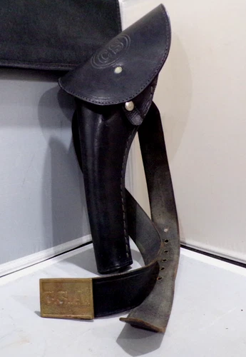 US Civil War Replica Black Waist Holster Belt CSA Brass Buckle