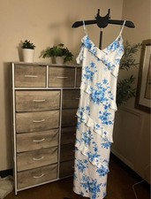 SHEIN Women’s Blue & White Floral Ruffle Maxi Dress Spaghetti Strap - Size L