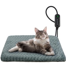 Heated Cat Bed 18x16 Inch Waterproof Timer Adjustable Temp Electric Pet Pad
