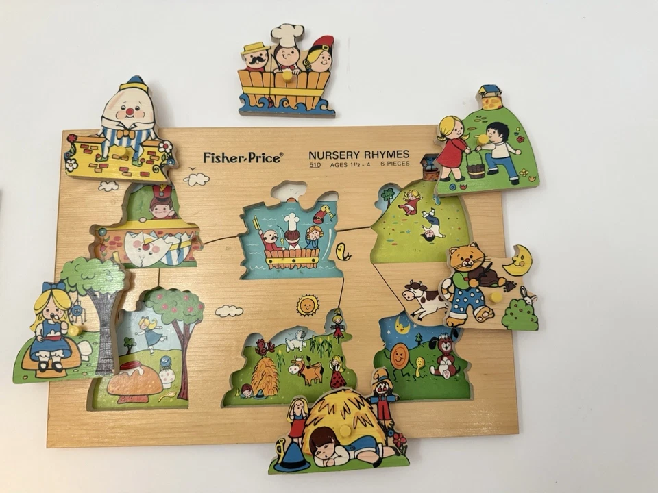 Vintage Fisher-Price Wooden Peg Puzzle Lot of 3 Animal Friends Farm 1970s - Image 3 of 4
