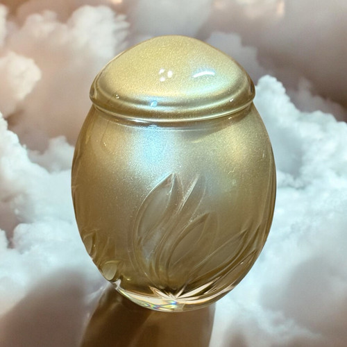 Urne mundgeblasen Mensch/Haustier Asche Einäscherung klein Bleikristall Blüte goldfarben - Bild 1 von 2