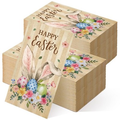 200 Pcs Happy Easter Bunny Napkins Bulk Disposable Spring Rustic Floral Napki...