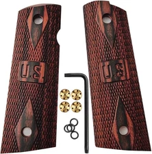1911 Wood Grips Full Size, Magwell Cut W/Patriotic US Logo, Brass Screws Include