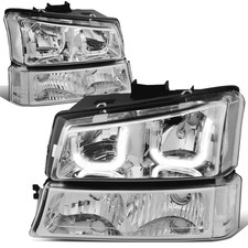 Fit 03-07 Chevy Silverado Chrome Clear J-halo Led Drl Headlights W Bumper Lamps