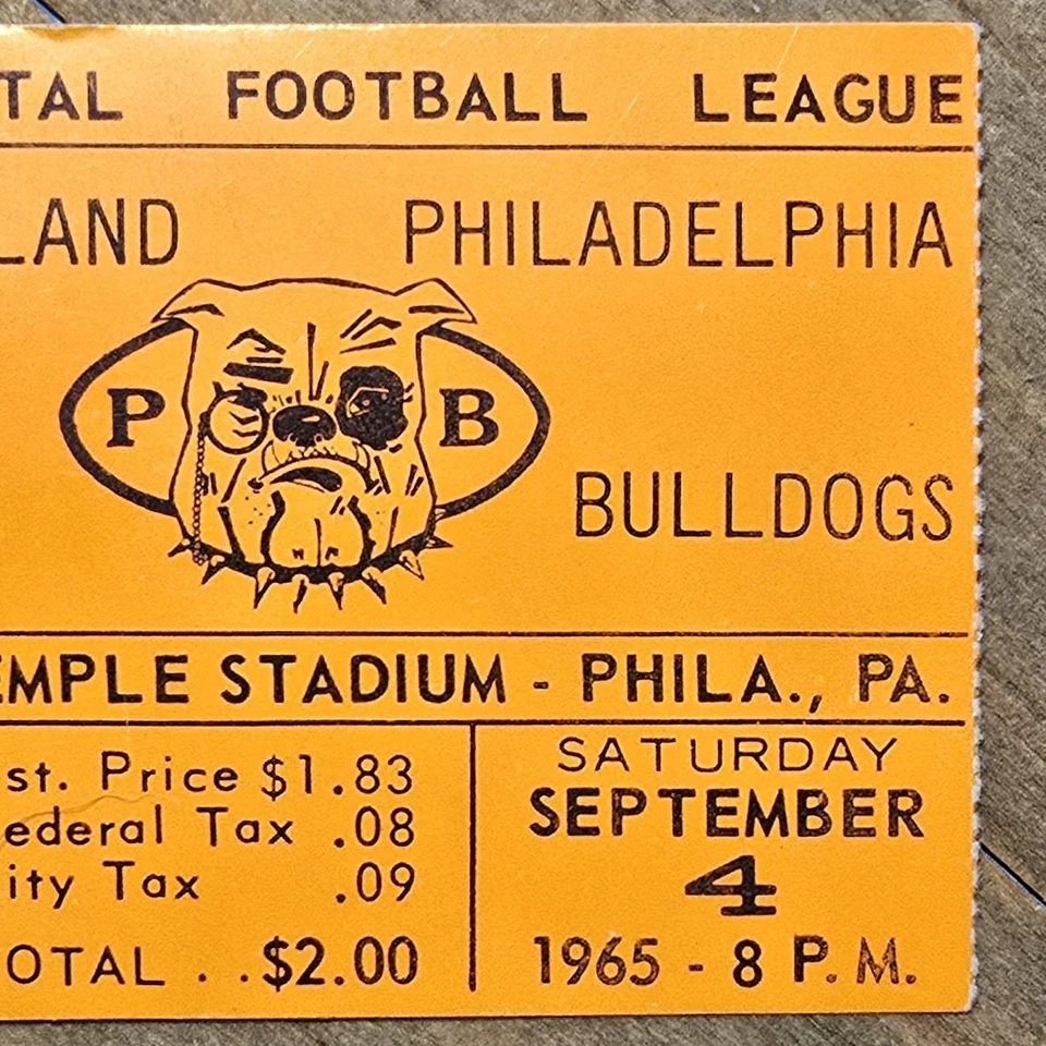 1965 Philadelphia Bulldogs Rhode Island Ticket Stub Continental Football League - Image 2 of 4