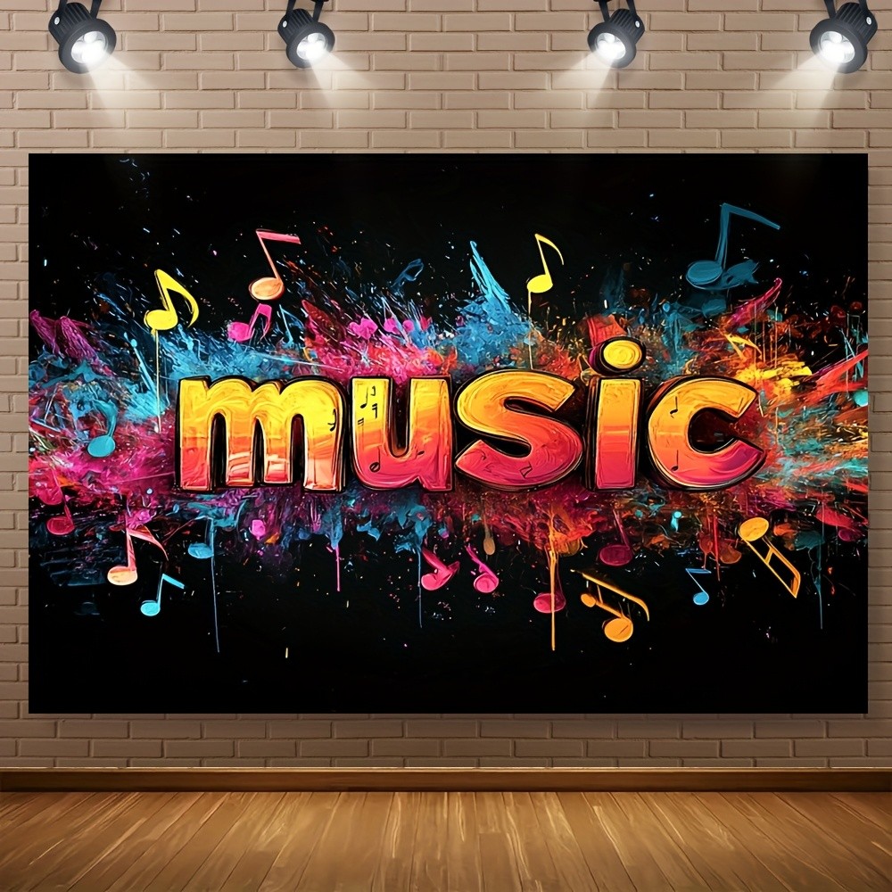 2D Flat, 1pc Vibrant Music-Themed Polyester Banner - Colorful Musical Notes Expl